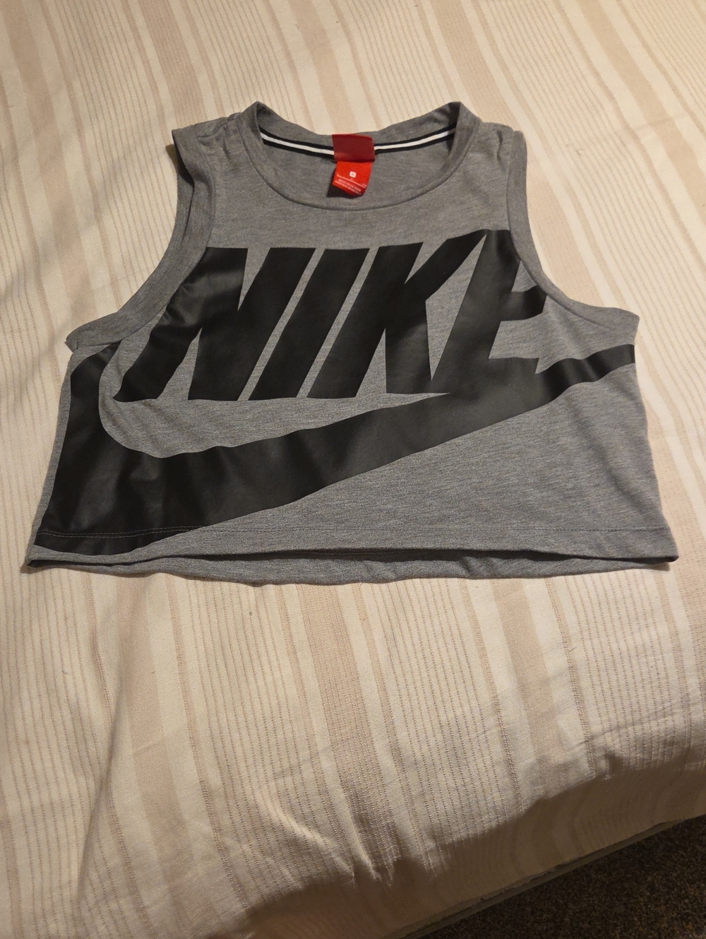 Nike Grey Cropped Muscle Tank with Black Logo